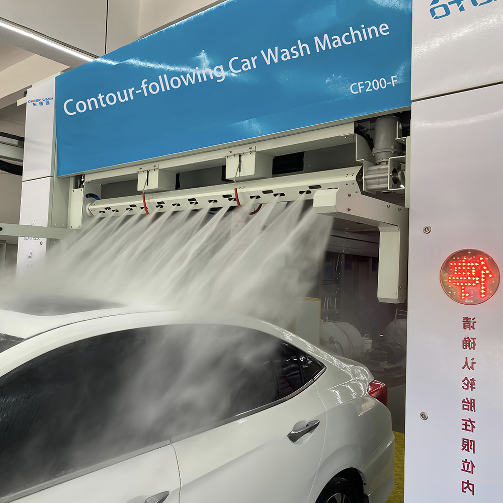 Contour following car wash machine maintaining optimal drying distance